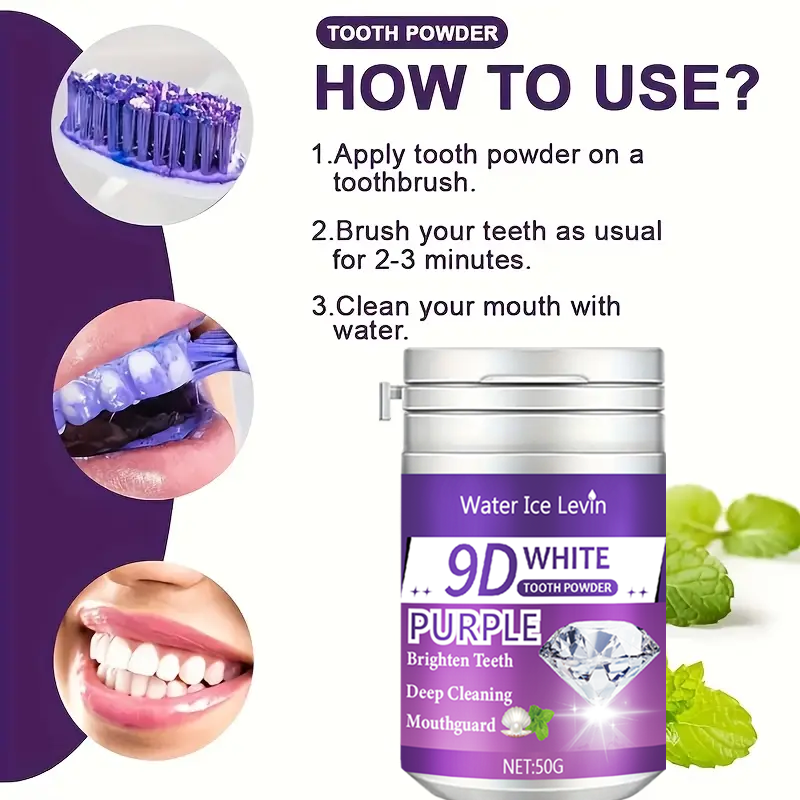 9D White Purple Toothpowder. B - Teeth Whitening Ingredients avis et prix